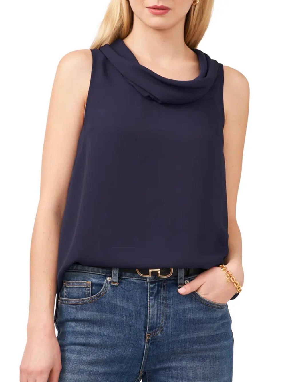 NWT Vince Camuto Navy Sleeveless Cowl Neck Top